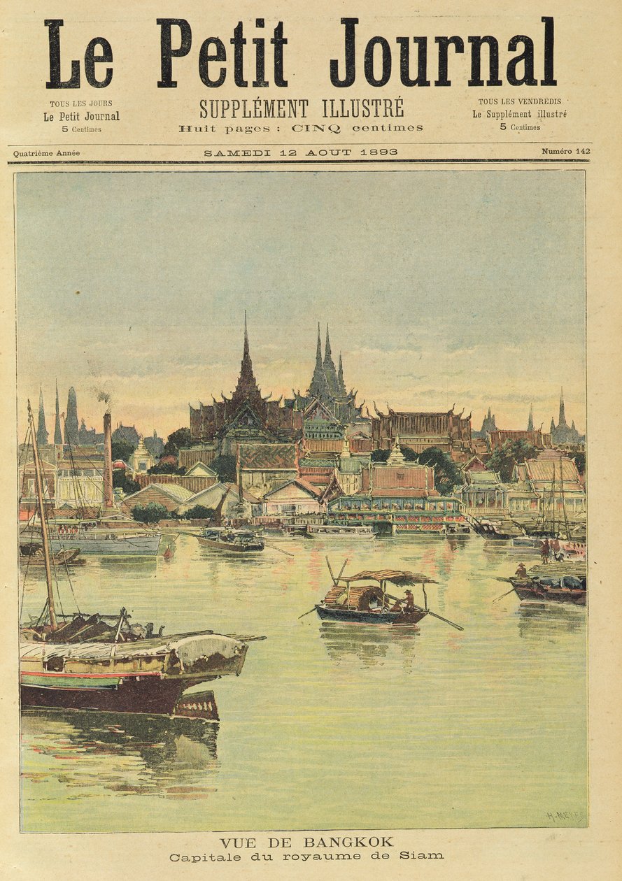 Widok na Bangkok, z „Le Petit Journal”, 12 sierpnia 1893 r. autorstwa Fortune Louis Meaulle and Henri Meyer