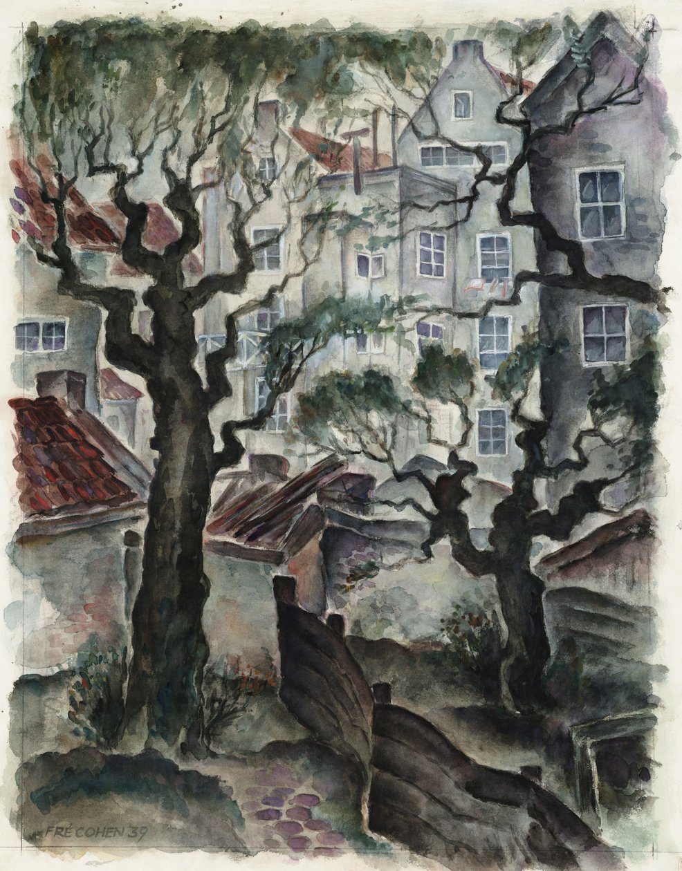 Fré Cohen 1939 rysunek Nieuwe Herengracht Tył domów autorstwa Fré Cohen