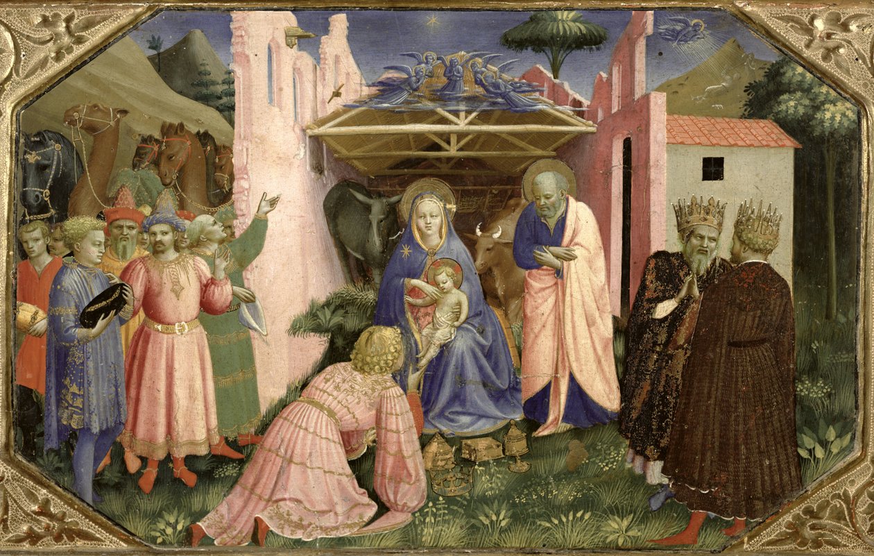 Pokłon Trzech Króli, z predelli Ołtarza Zwiastowania, ok. 1430-32 (tempera i złoto na desce) autorstwa Fra Angelico