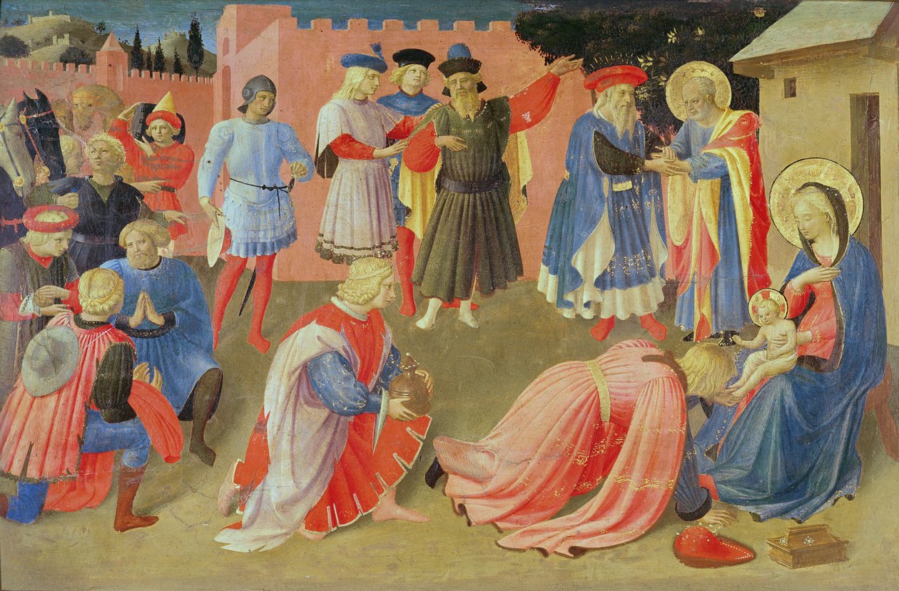 Adoracja Trzech Króli, panel predella z Tryptyku Linaiuoli, 1433 (tempera na panelu) autorstwa Fra Angelico