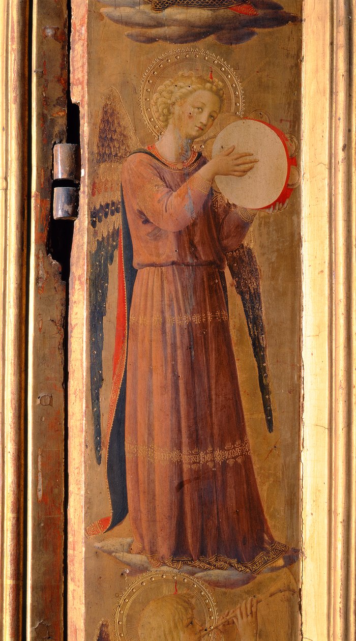 Anioł grający na tamburynie, fragment tryptyku Linaiuoli, 1433 (tempera na panelu) autorstwa Fra Angelico