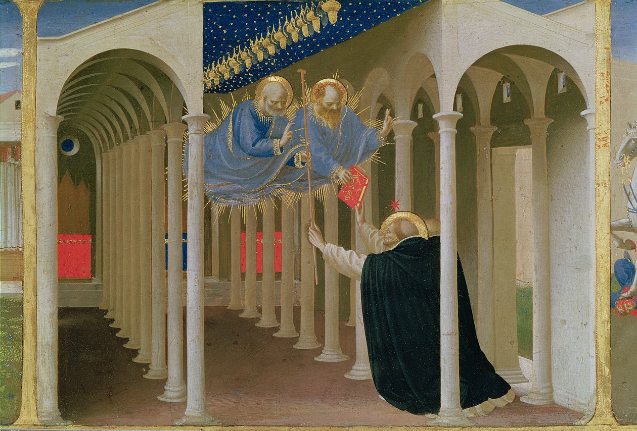 Objawienie SS. Piotra i Pawła do św. Dominika, z panelu predella Koronacji Dziewicy, c.1430-32 (tempera na panelu) autorstwa Fra Angelico