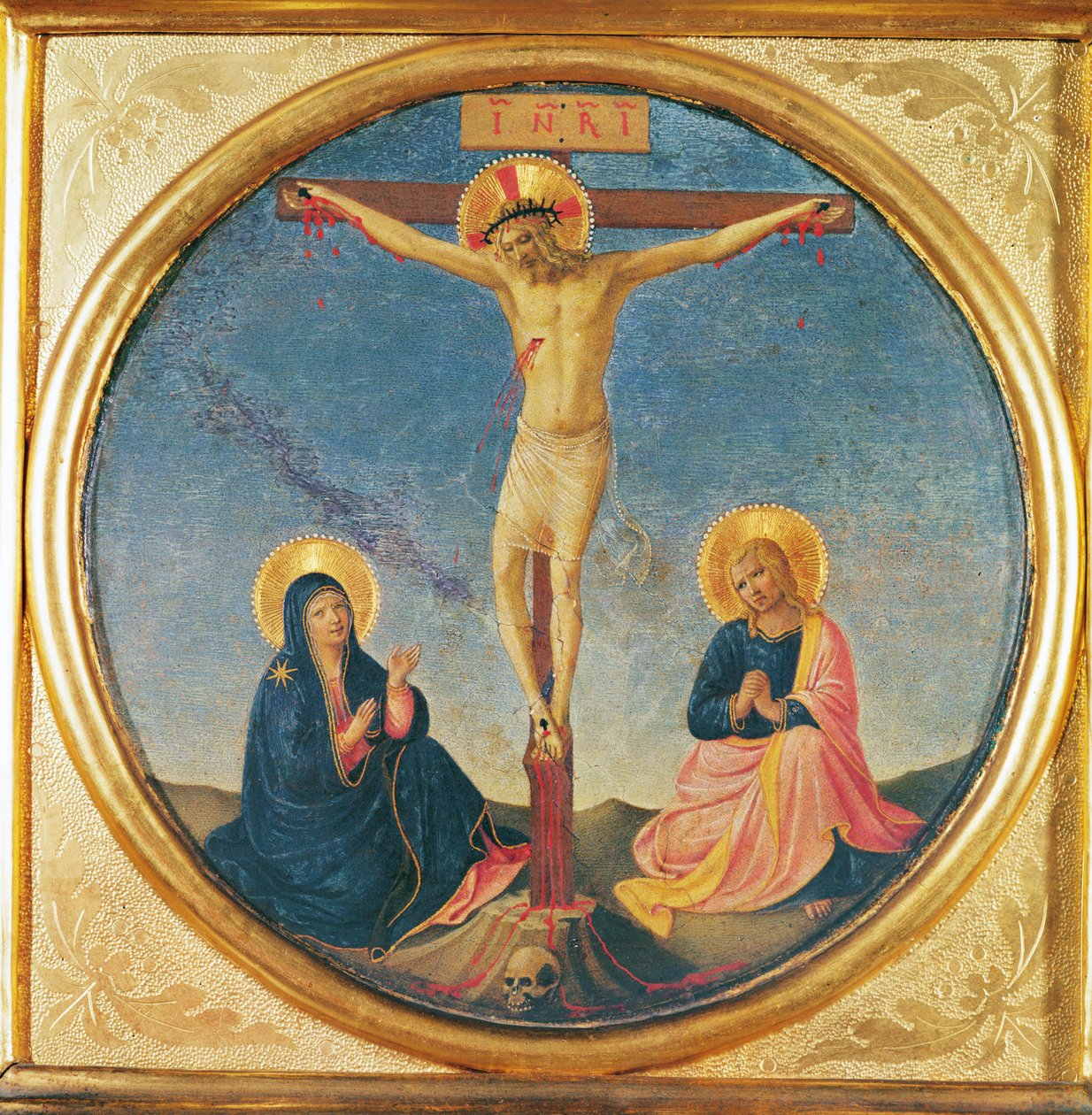Chrystus między Dziewicą a św. Janem, czyli Małe Ukrzyżowanie (tondo), ok. 1395 (olej na drewnie) autorstwa Fra Angelico