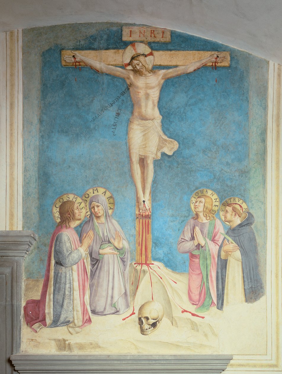 Ukrzyżowanie z SS. Kosmas, Jan i Piotr Męczennicy, 1442 autorstwa Fra Angelico