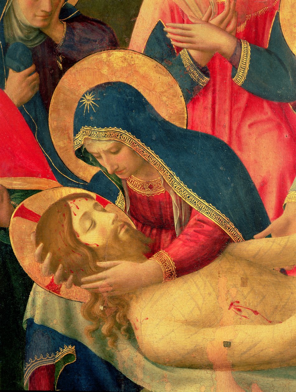 Osadzanie z Krzyża, detal Matki Boskiej, 1436 tempera i złoto na panelu autorstwa Fra Angelico