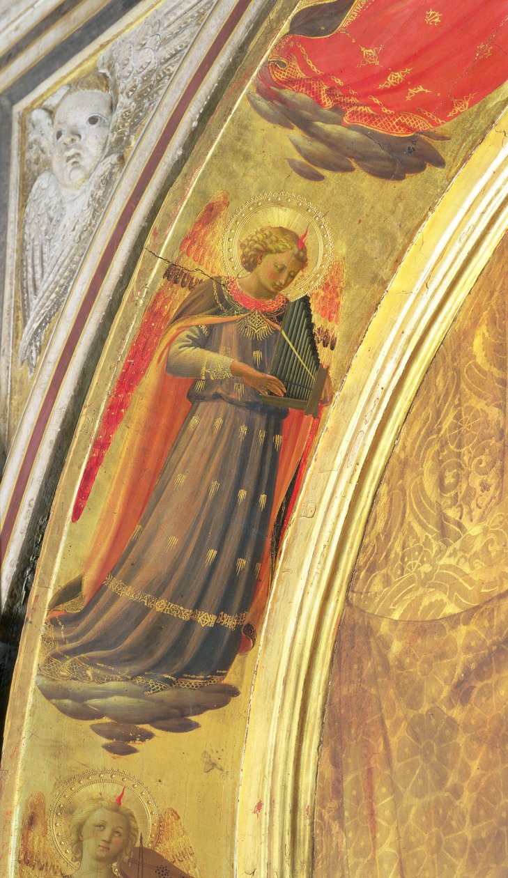 Szczegół od boku Tryptyku Linaivoli przedstawiający anioła trzymającego portatyw, 1433 (tempera na desce) autorstwa Fra Angelico