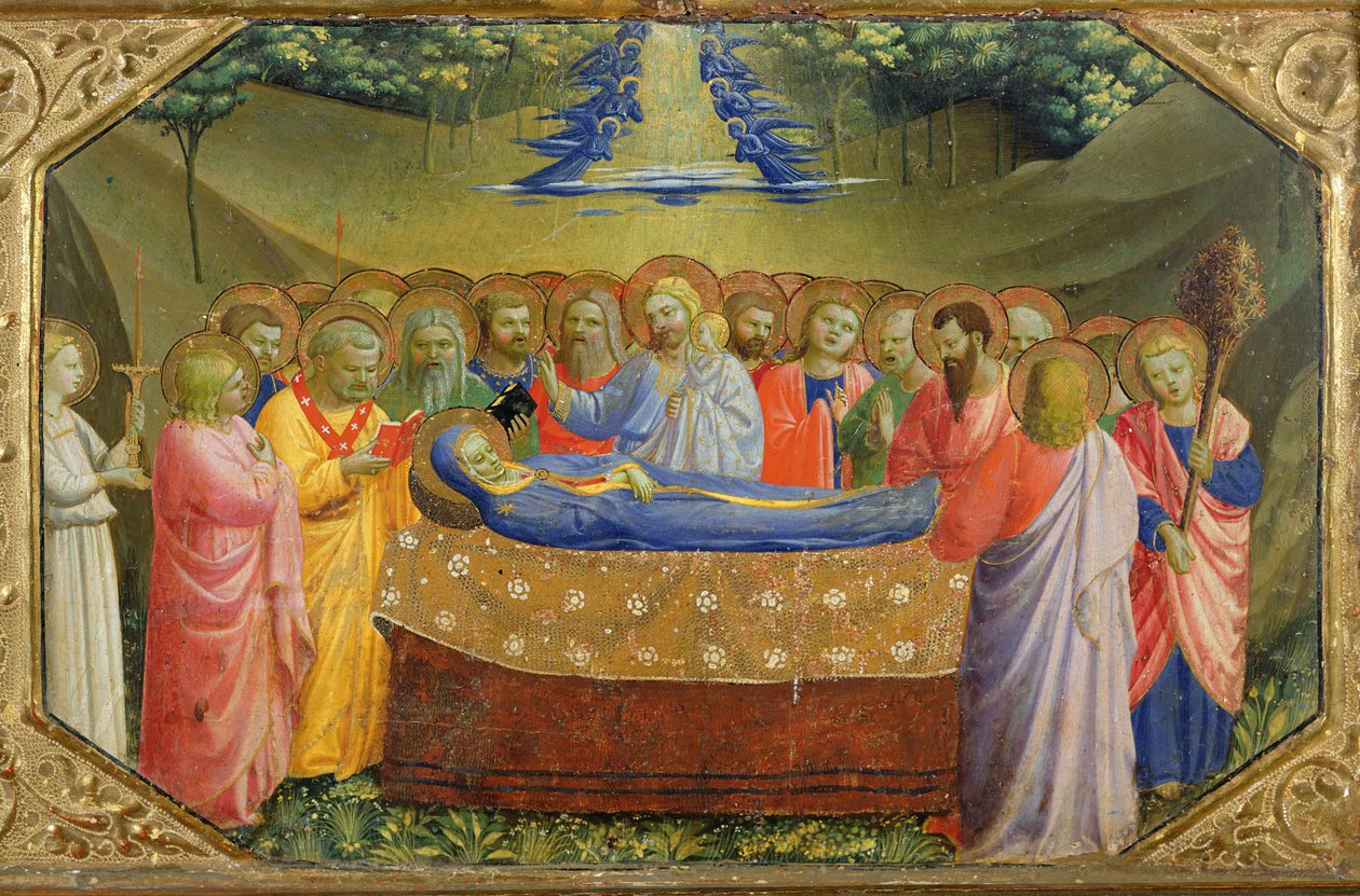 Pogrzeb Marii Panny z predelli Ołtarza Zwiastowania, ok. 1430-32 (tempera i złoto na desce) autorstwa Fra Angelico