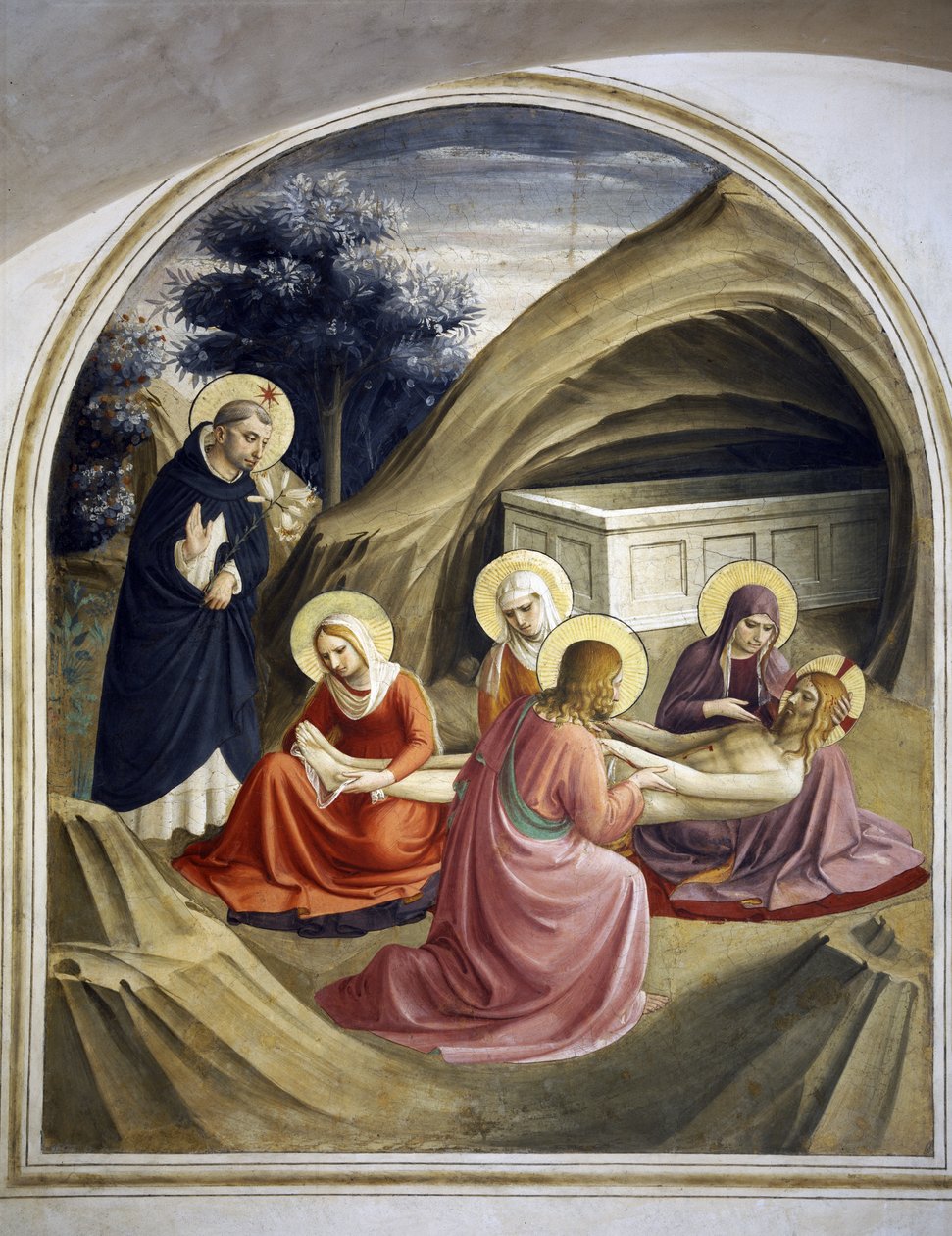 Lamentacja nad Ciałem Chrystusa, ze św. Dominikiem, 1442 r. autorstwa Fra Angelico