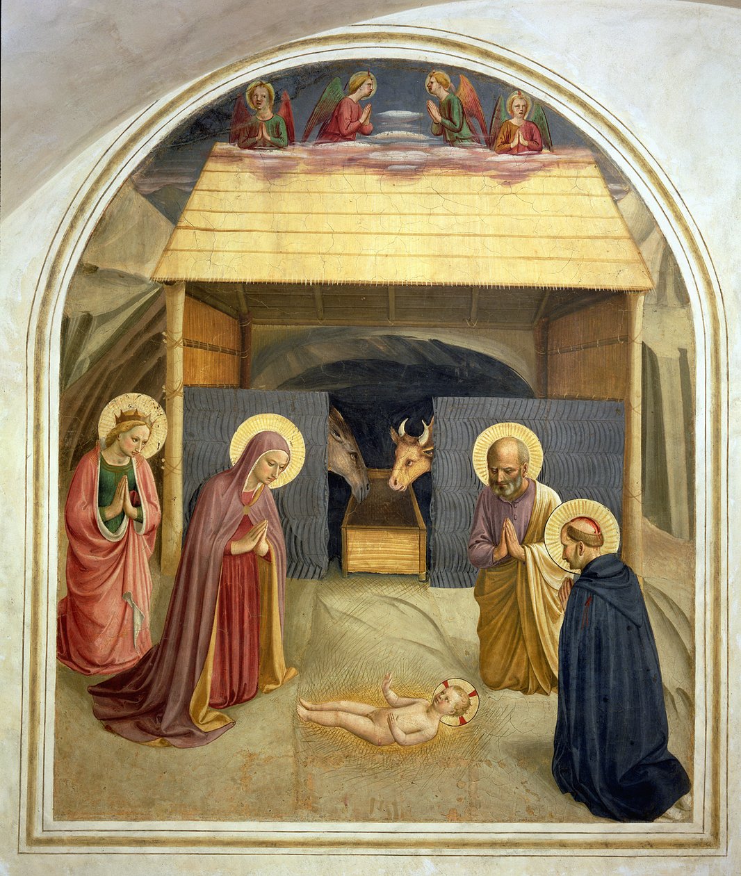Narodzenia, ze św. Katarzyną Aleksandryjską i św. Piotrem Męczennikiem, 1442 autorstwa Fra Angelico