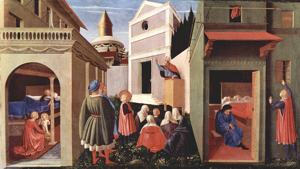 Panel Predella tryptyku autorstwa San Domenico w Perugii o życiu św. Mikołaja z Bari, scena autorstwa Fra Angelico