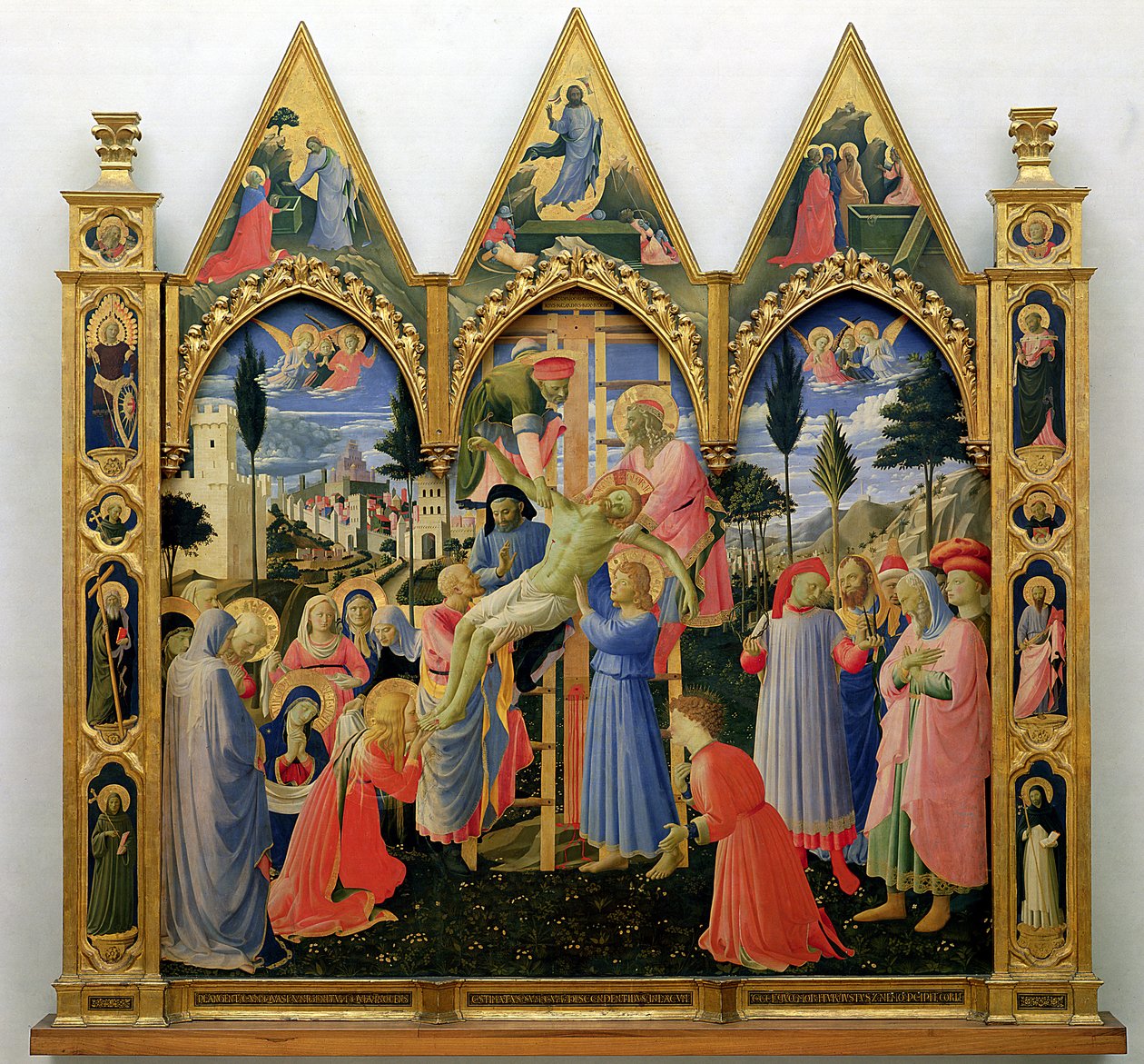 Ołtarz Santa Trinita, rama i pinakle autorstwa Lorenzo Monaco (Piero di Giovanni) (ok. 1370-1425), ukończony ok. 1434 (tempera i złoto na płycie) autorstwa Fra Angelico