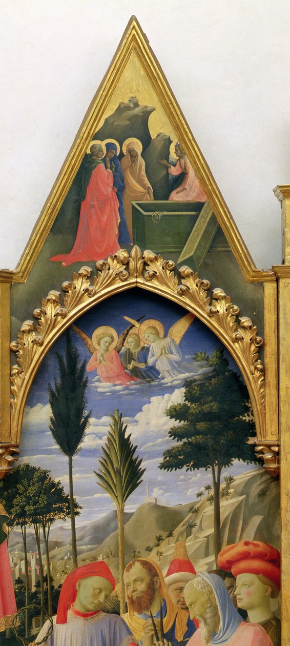 Ołtarz Santa Trinita, rama i sterczyny autorstwa Lorenzo Monaco Piero di Giovanni ok. 1370-1425 ukończone ok. 1434 temperą i złotem na panelu z 43967 autorstwa Fra Angelico