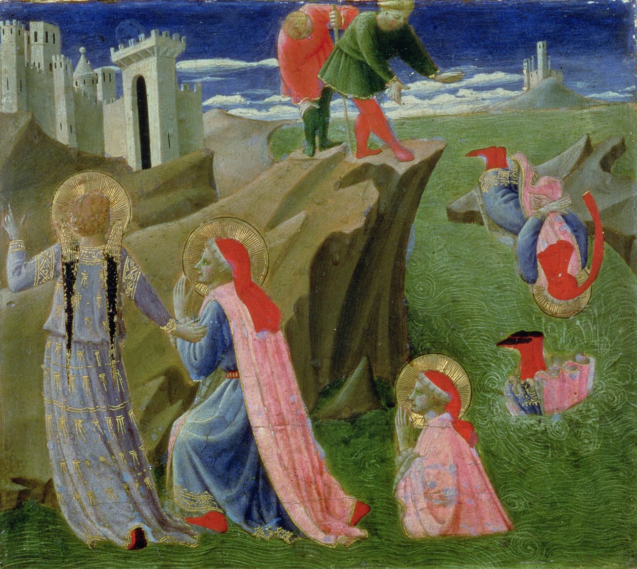 Św. Kosma i św. Damian Ocaleni od Utonięcia, z predelli ołtarza Annalena, ok. 1434 (tempera na desce) autorstwa Fra Angelico