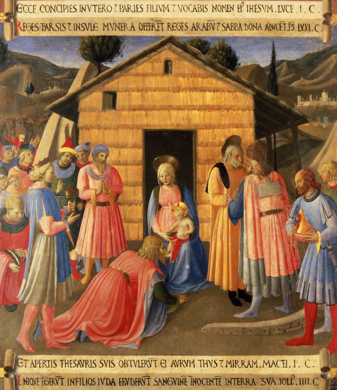 Adoracja Trzech Króli, fragment z pierwszego panelu Srebrnego Skarbca Santissima Annunziata, ok. 1450-53 (tempera na panelu) autorstwa Fra Angelico