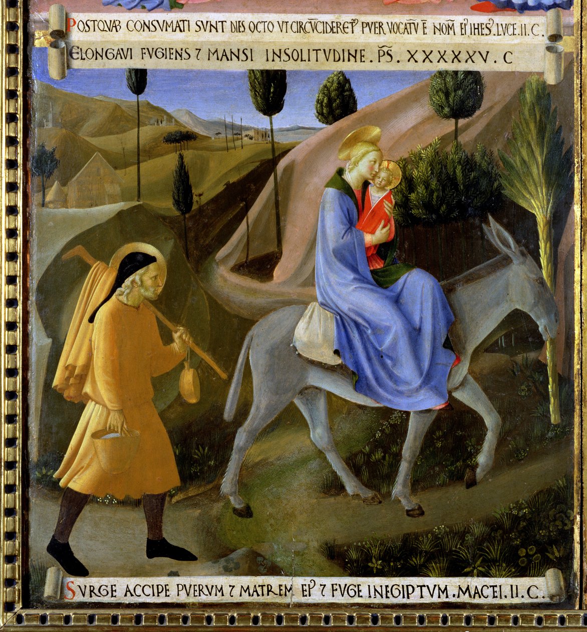 Ucieczka do Egiptu, fragment z pierwszego panelu Srebrnego Skarbca Santissima Annunziata, ok. 1450-53 (tempera na panelu) (patrz także 165880 i 98902) autorstwa Fra Angelico
