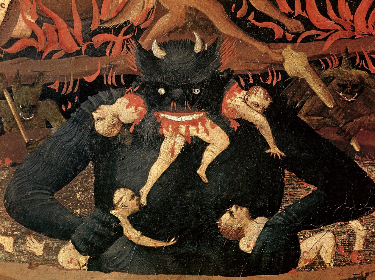 Sąd Ostateczny, szczegół szatana pożerającego potępionych w piekle, c.1431 autorstwa Fra Angelico