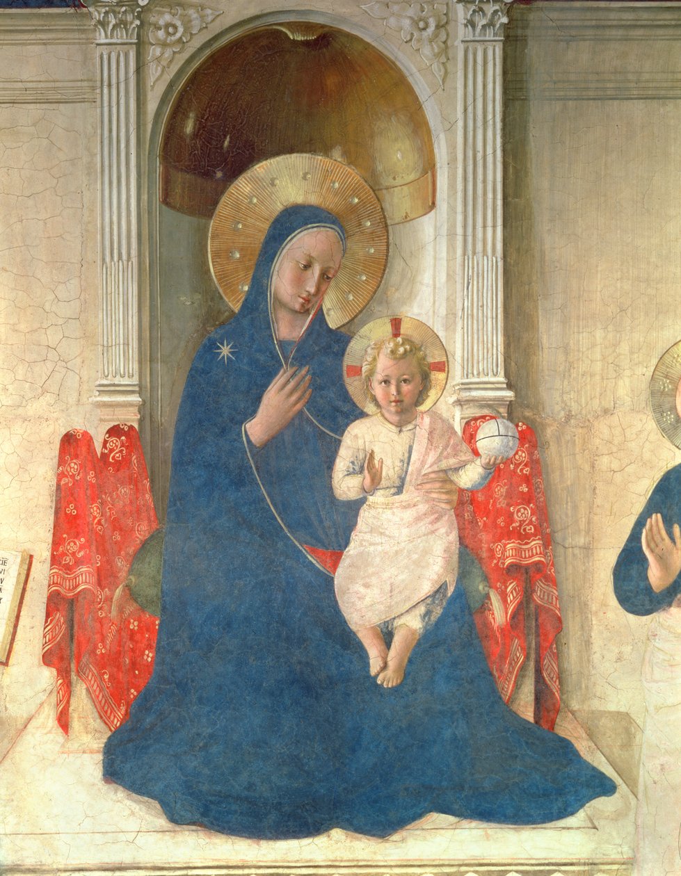 Dziewica z Dzieciątkiem, detal Madonny delle Ombre, fresk z 1450 r. autorstwa Fra Angelico