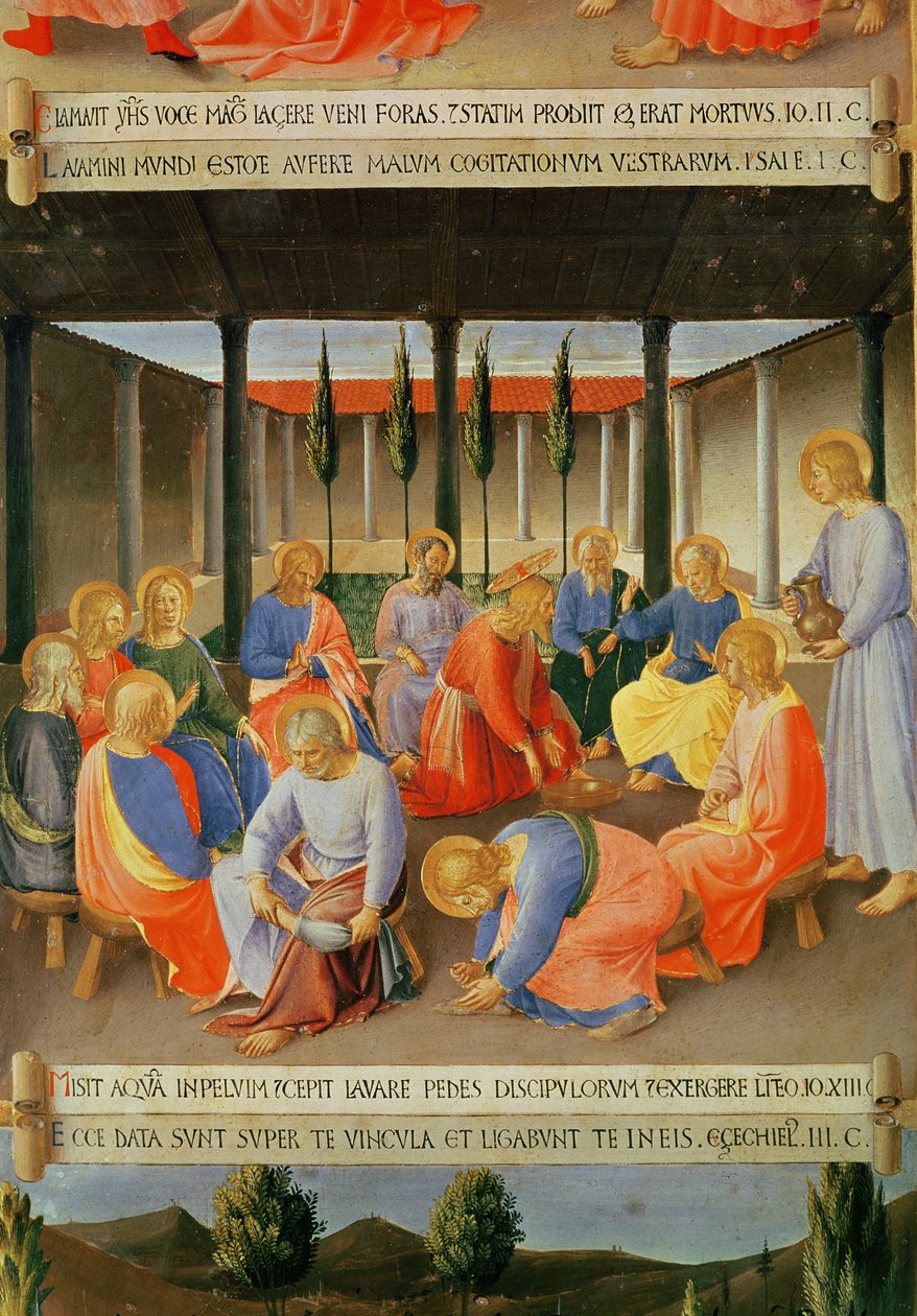 Umycie nóg, detal z panelu trzeciego Srebrnego Skarbca Santissima Annunziata, ok. 1450-53 (tempera na płycie) autorstwa Fra Angelico