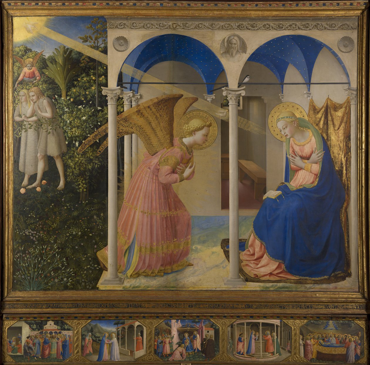 Zwiastowanie Maryi, ołtarz z 5 panelami predella z życia Maryi, panel główny, scena autorstwa Fra Angelico