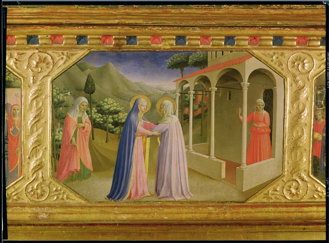 Nawiedzenie, z predelli obrazu Zwiastowania, ok. 1430-32 (tempera i złoto na płycie) autorstwa Fra Angelico