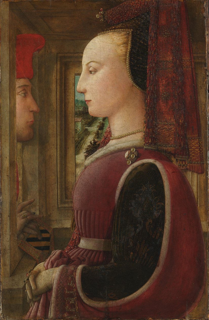 Portret kobiety z mężczyzną w skrzydle, ok. 1440 (tempera na drewnie) autorstwa Fra Filippo Lippi