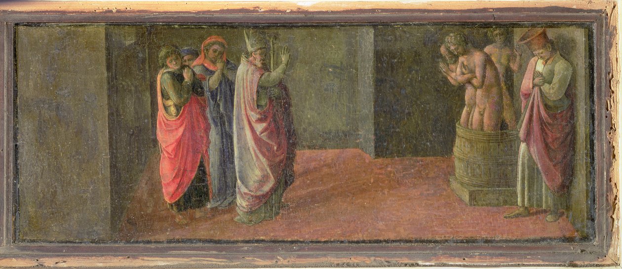 Św. Mikołaj wskrzesza trzech zamordowanych młodzieńców (w kaplicy Martelli) (panel) autorstwa Fra Filippo Lippi