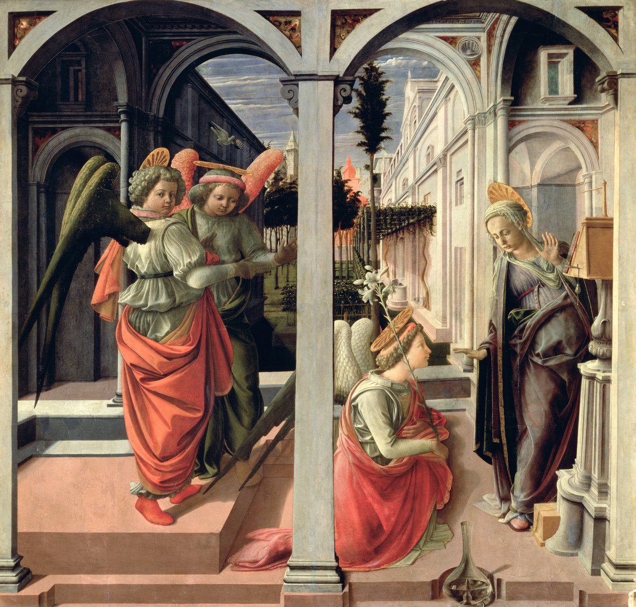 Zwiastowanie z Trzema Aniołami, 1440 autorstwa Fra Filippo Lippi
