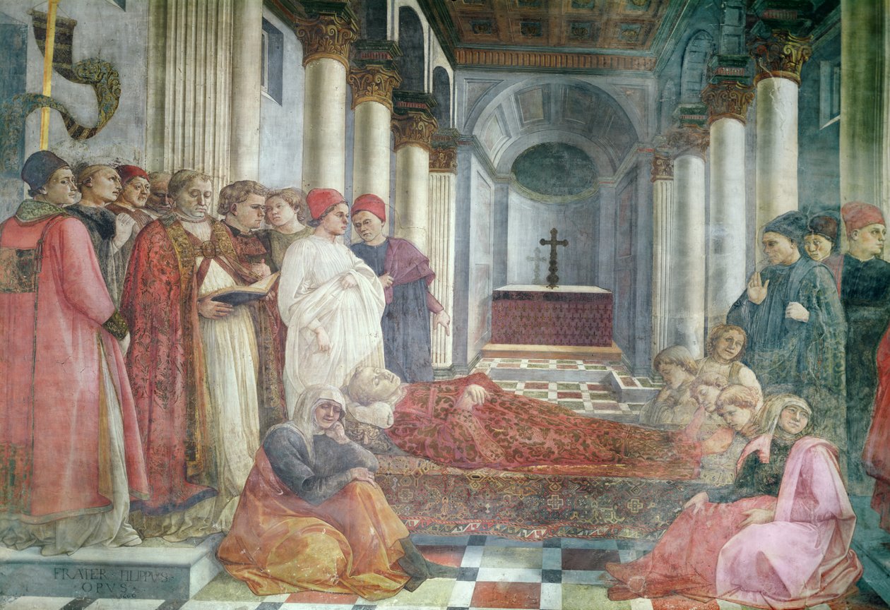 Pogrzeb św. Szczepana, fragment z cyklu Żywoty SS. Stefan i Jan Chrzciciel, z kaplicy głównej, 1452-65 autorstwa Fra Filippo Lippi