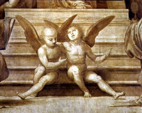 Ołtarz Wielkiej Rady, szczegół przedstawiający dwóch cherubinów autorstwa Fra Bartolomeo