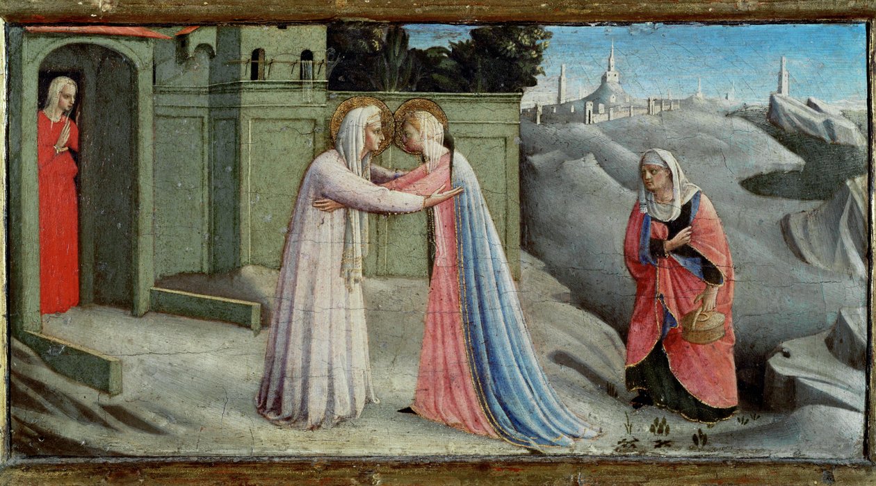 Nawiedzenie, Święta Maryja nawiedza Świętą Elżbietę ... autorstwa Fra (c.1387-1455) Angelico