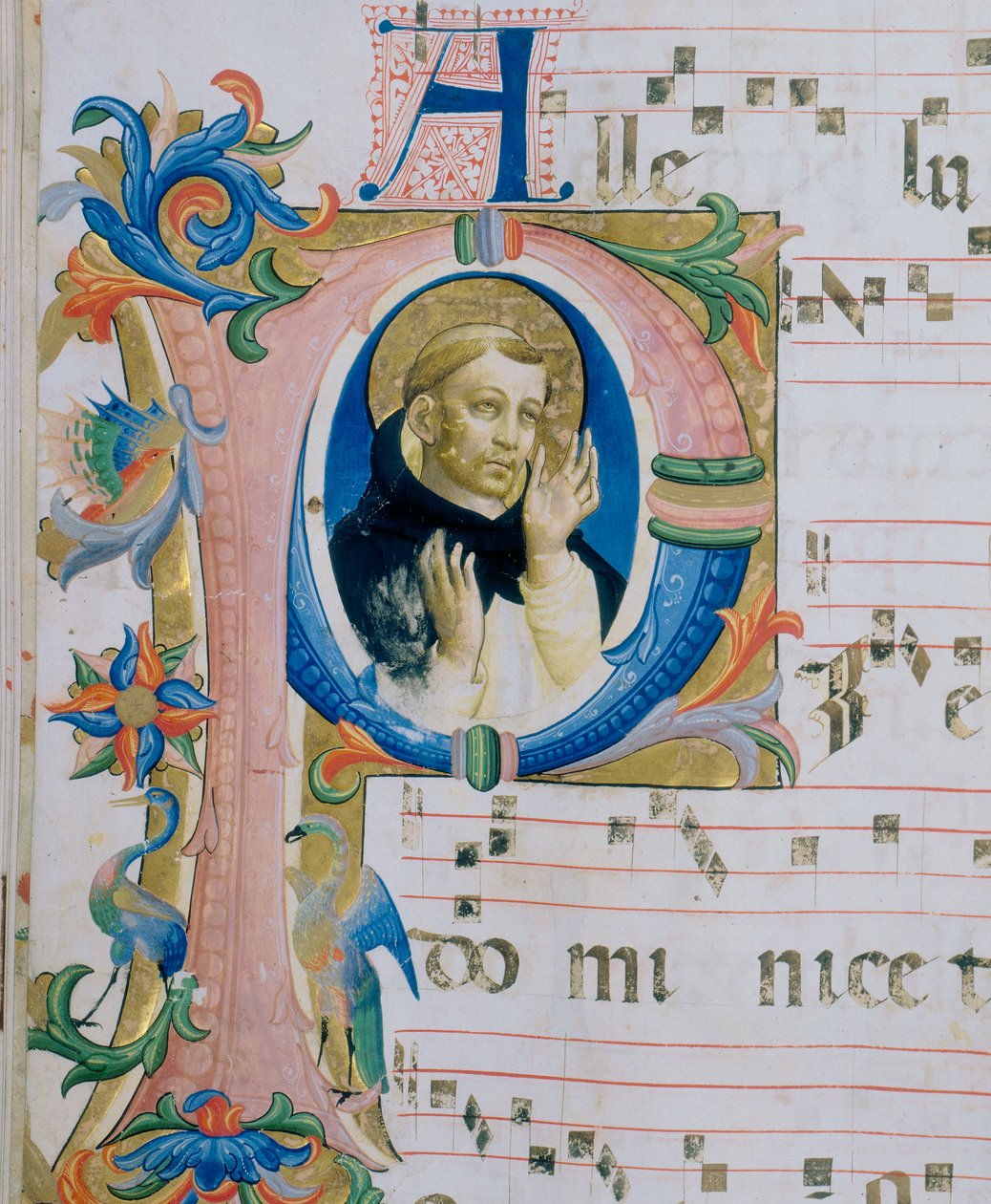 Dominikański święty. Ilustrowana miniatura w Mszale (ok. 9, verso) autorstwa Fra  Angelico
