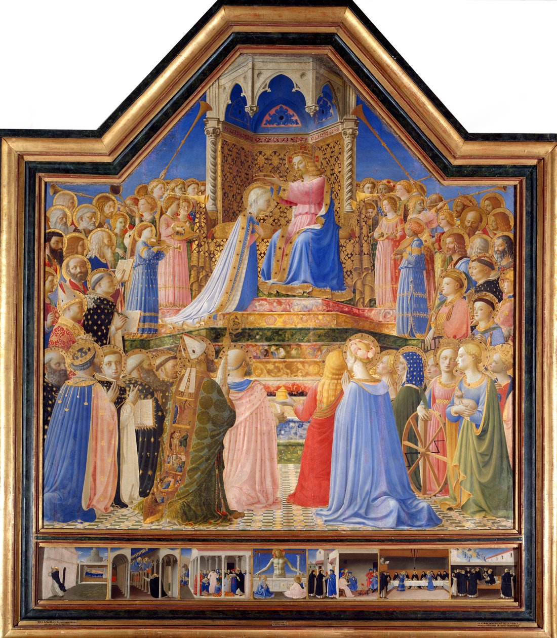 Koronacja Dziewicy, c.1430-32 (tempera na desce) - „”Koronacja Dziewicy”” Obraz Guido di Pietro (lub Fra Giovanni da Fiesole) dit Fra Angelico ou il Beato (1387-1455) XV wiek Słońce. 2,09x2,06 m Paryż, muzeum Luwru. autorstwa Fra  Angelico
