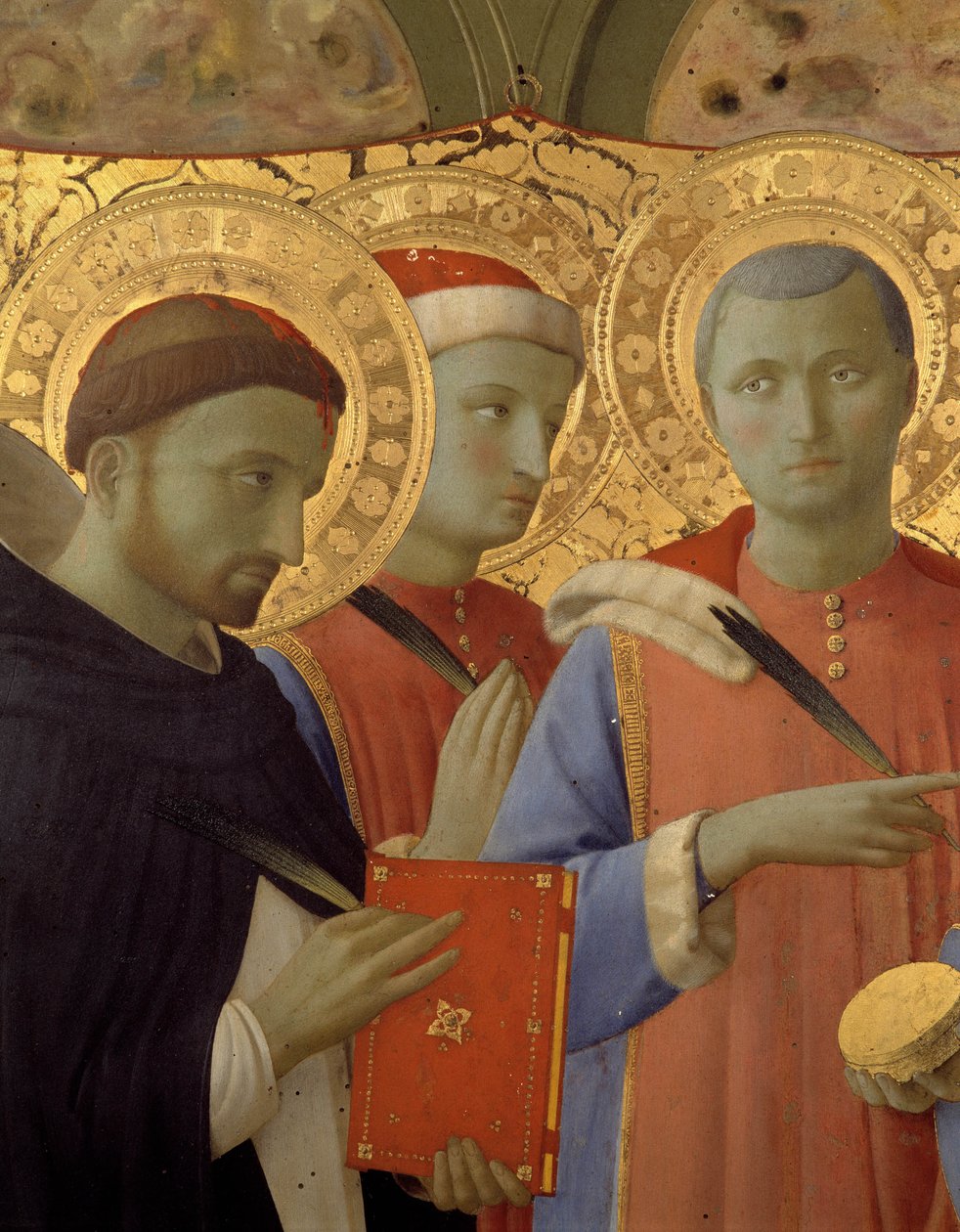 Fragment ołtarza Annaleny: Portrety św. Piotra Męczennika, św. Cosimo (Przyjdź lub Cosimo) i św. Damiana (tempera na drewnie) autorstwa Fra  Angelico
