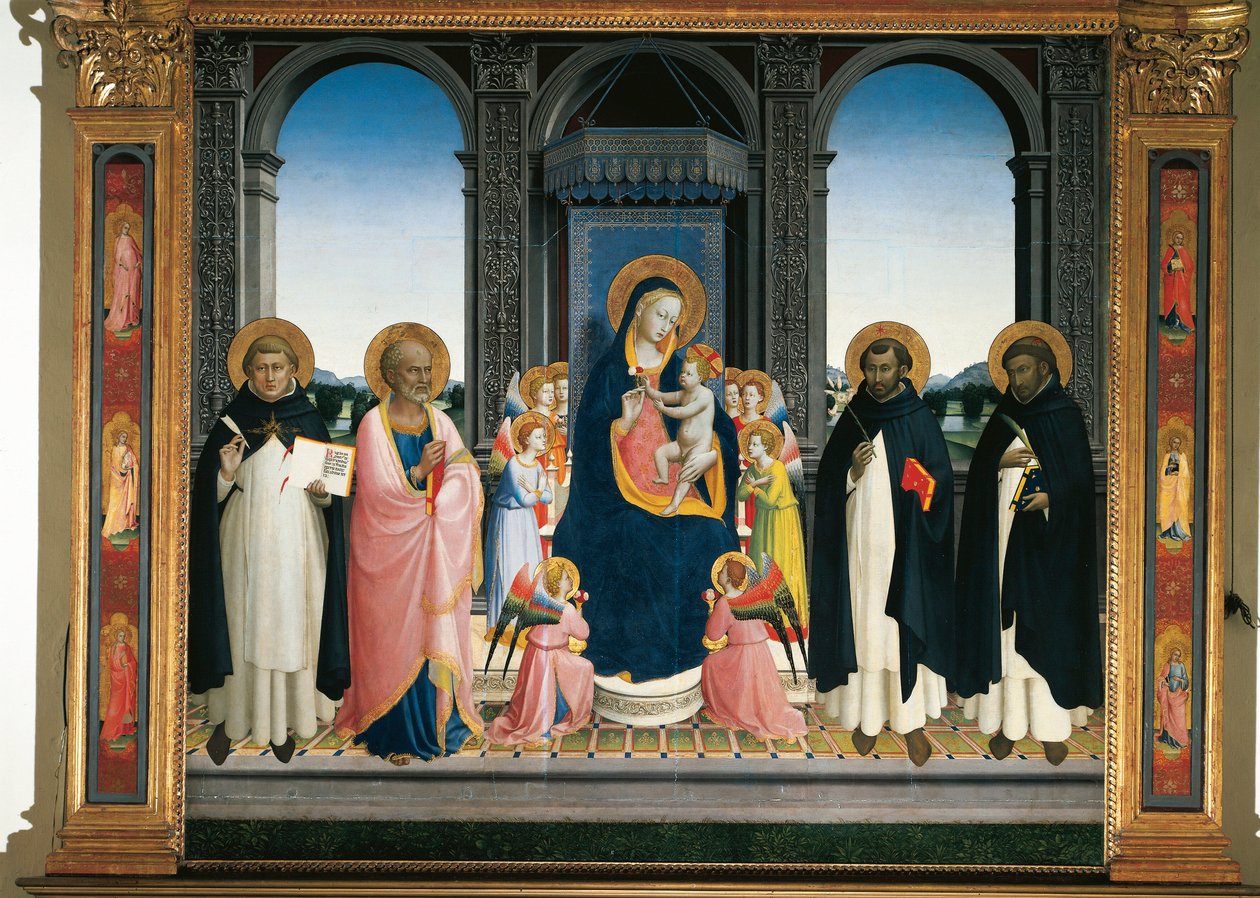 Ołtarz Fiesole: Dziewica z Dzieciątkiem z Aniołami i Czterema Świętymi (malarstwo na drewnie) autorstwa Fra  Angelico