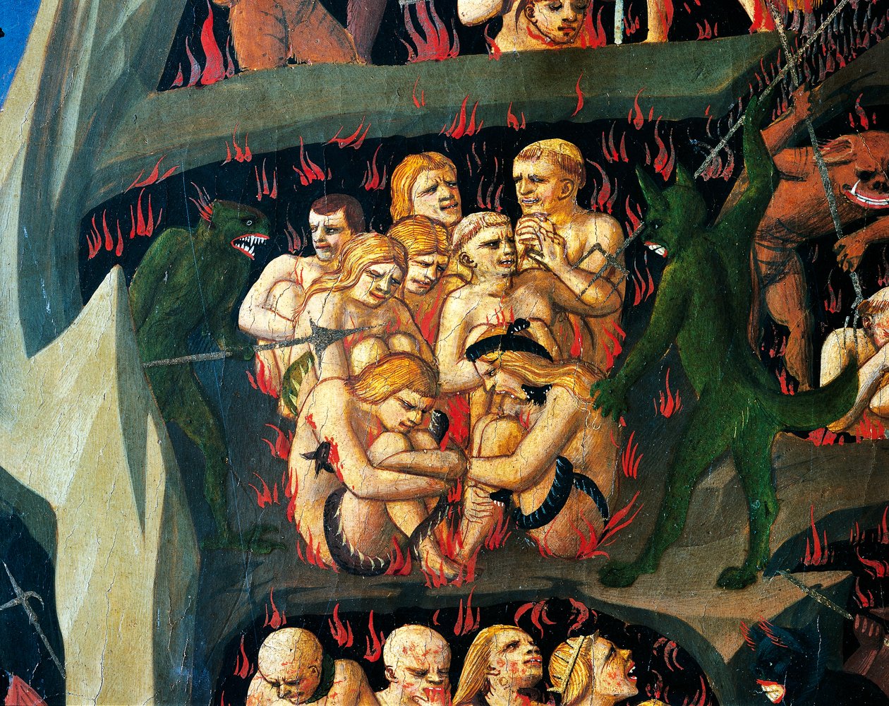 Piekło z demonami karzącymi lenistwo, fragment Sądu Ostatecznego Giovanniego da Fiesole, znanego jako Fra Angelico (1400-około 1455), tempera na drewnie autorstwa Fra (c.1387 1455) Angelico
