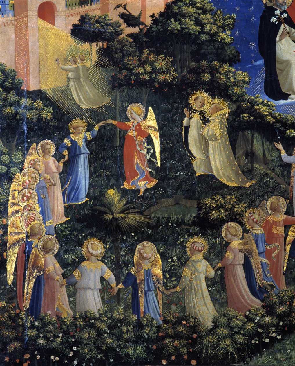 Sąd Ostateczny: szczegół rundy wykonanej przez anioły w raju autorstwa Fra  Angelico