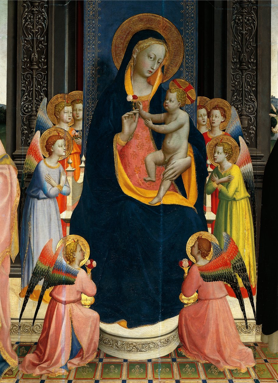Madonna z Dzieciątkiem na tronie ze świętymi – Giovanni da Fiesole znany jako Fra Angelico (1400-około 1455), tempera na drewnie, detal autorstwa Fra (c.1387 1455) Angelico