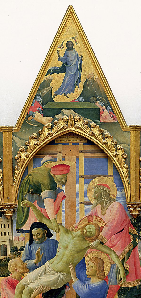 Ołtarz Santa Trinita, rama i sterczyny autorstwa Lorenzo Monaco (Piero di Giovanni) (ok. 1370-1425) ukończony ok. 1434 (tempera i złoto na panelu) (detal z 43967) autorstwa Fra  Angelico