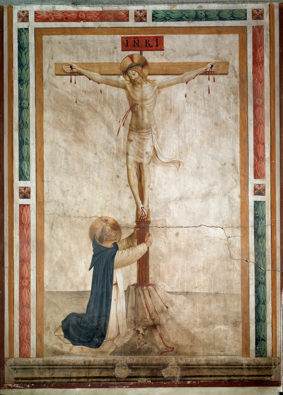 Św. Dominik u stóp krucyfiksu (fresk autorstwa Fra  Angelico