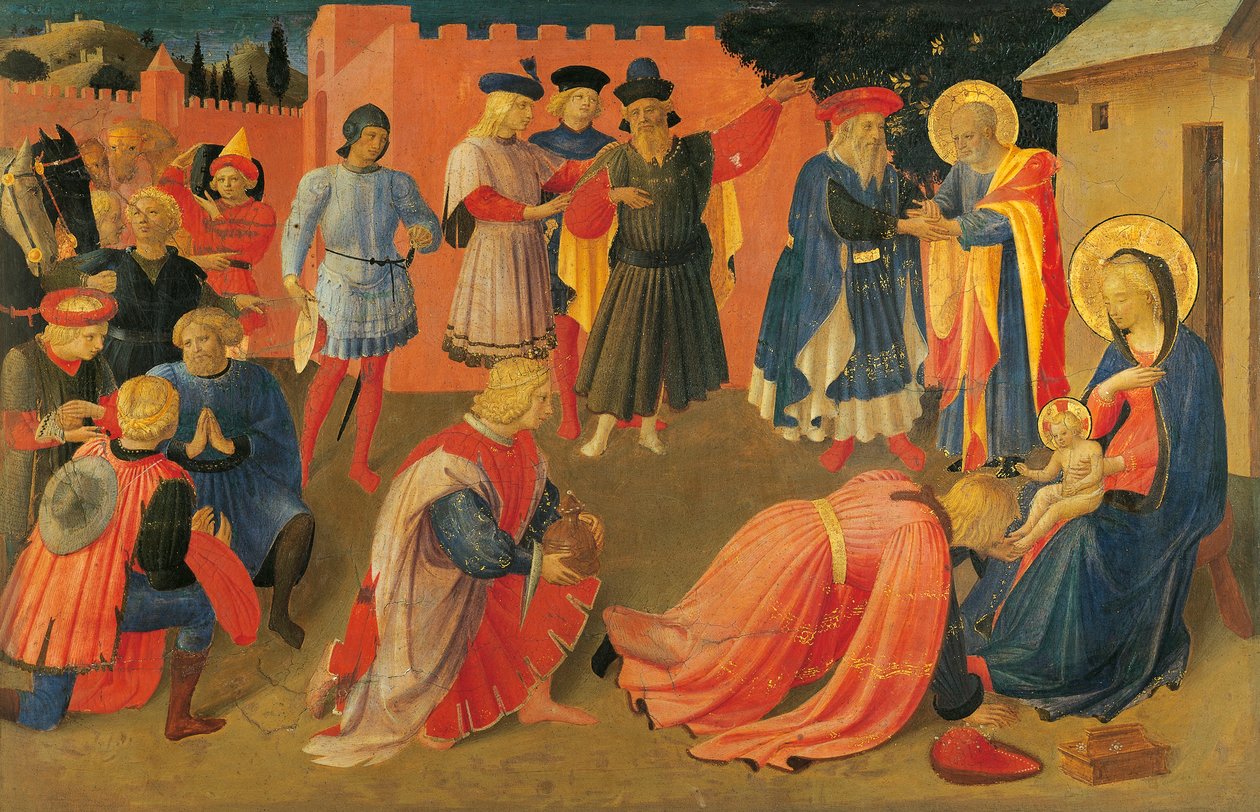 Pokłon Trzech Króli, Fragment środkowego panelu predelli, Tabernakulum lnianych sukien autorstwa Fra (c.1387 1455) Angelico
