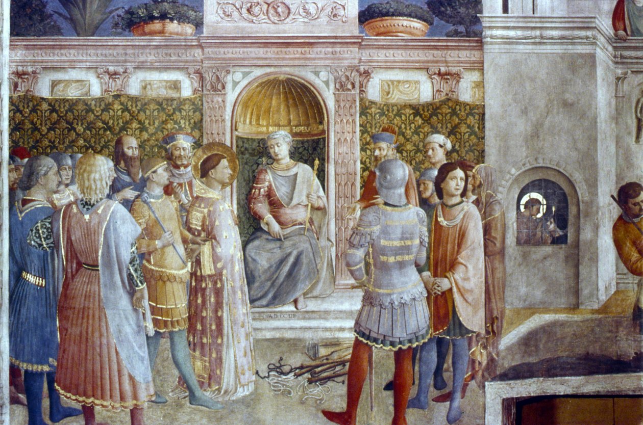 Potępienie św. Wawrzyńca przez cesarza Waleriana autorstwa Fra  Angelico