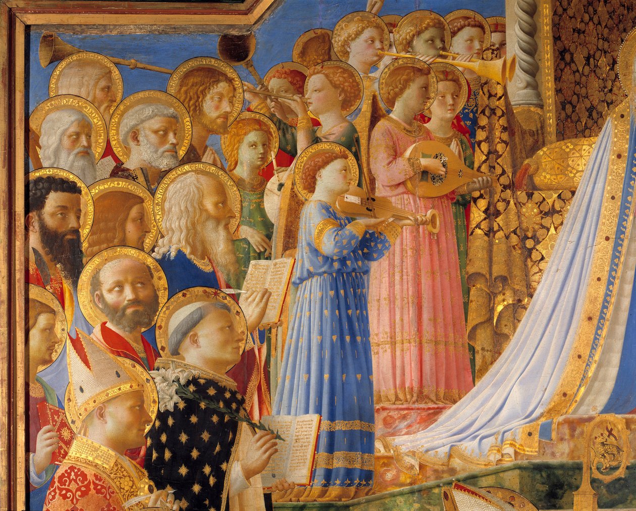 Koronacja Matki Boskiej, fragment muzyków Świętych i Aniołów. Obraz Guido di Pietro (lub Giovanni da Fiesole) autorstwa Angelico lub Błogosławionego (1387-1455) autorstwa Fra  Angelico
