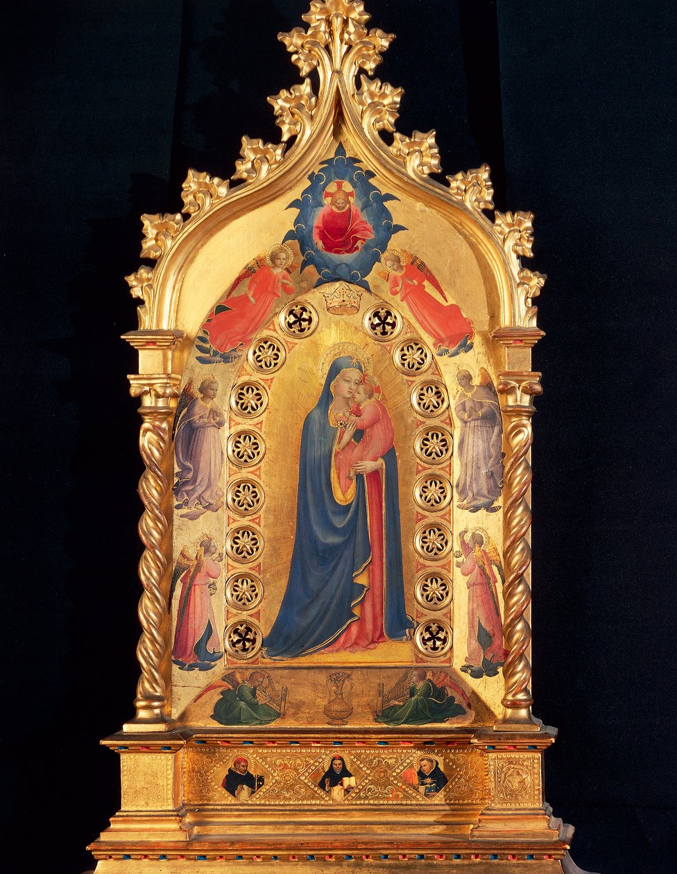 Dziewica ma Gwiazdę Relikwiarza z Dziewicą z Dzieciątkiem, Świętym Pere, Świętym Piotrem, Świętym Dominikiem i Świętym Tomaszem z Akwinu. Obraz na drewnie autorstwa Guido di Pietro (lub Fra Giovanni da Fiesole) dit Fra Angelico ou il Beato (1400-1455) 1434 autorstwa Fra  Angelico