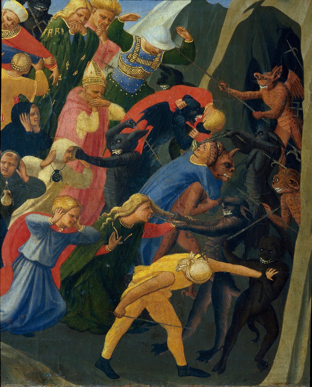 Sąd Ostateczny: cholery są zabierane do podziemi przez demony. Obraz Guido di Pietro (lub Fra Giovanni da Fiesole) dit Fra Angelico ou il Beato (1400-1455) autorstwa Fra  Angelico
