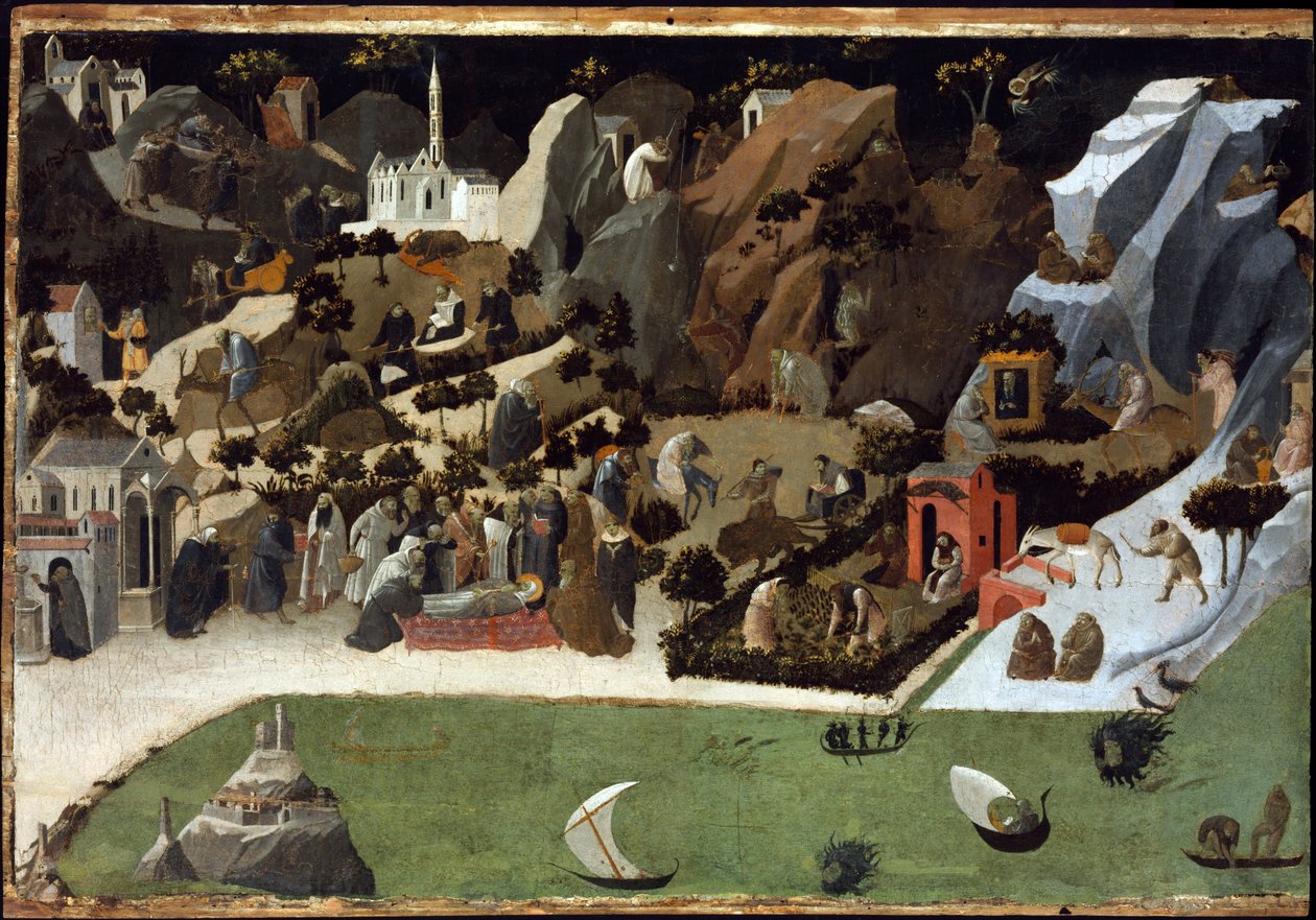 Thebaide - Sceny z życia ojców pustyni (Thebaid) - Obraz Fra Giovanniego (Guido di Pietro) autorstwa Fra Angelico (1387-1455) - 1420 - Tempera na desce - 73,8x1 cm - Muzeum Sztuki, Budapeszt autorstwa Fra (c.1387 1455) Angelico