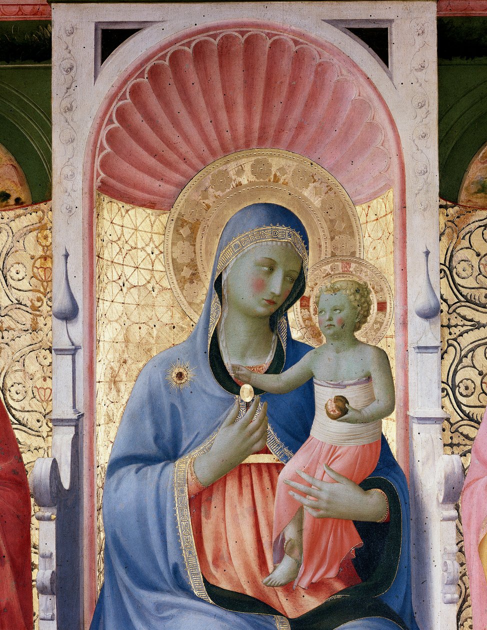 Dziewica z dzieckiem. Fragment ołtarza Annalena (malarstwo na drewnie) autorstwa Fra  Angelico