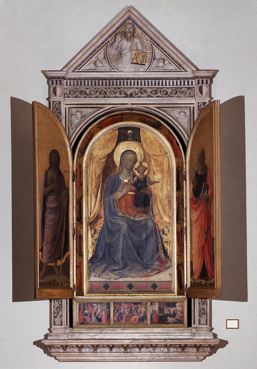 Dziewica z dzieckiem. Otwarte Tabernakulum Linaioli (malarstwo na drewnie) autorstwa Fra  Angelico