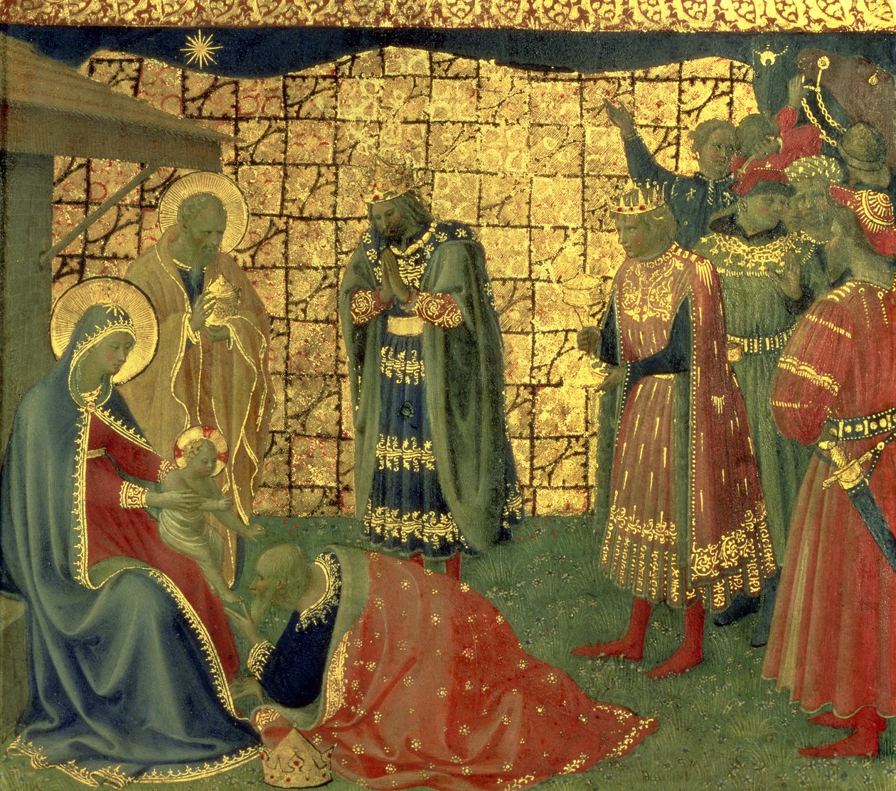 Pokłon Trzech Króli, detal z płyty predella, 1434 tempera na fragmencie płyty z 98904 autorstwa Fra Angelico