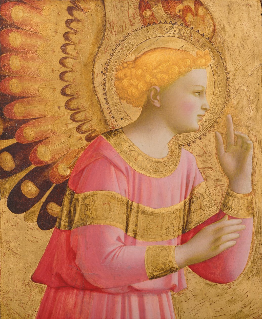 Anioł Zwiastowania, 1450-55 (złoty liść i tempera na desce) (patrz także 139312) autorstwa Fra Angelico
