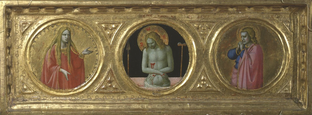 Chrystus jako Mąż Bolesny w otoczeniu św. Marii Magdaleny i św. Jana Ewangelisty autorstwa Fra Angelico
